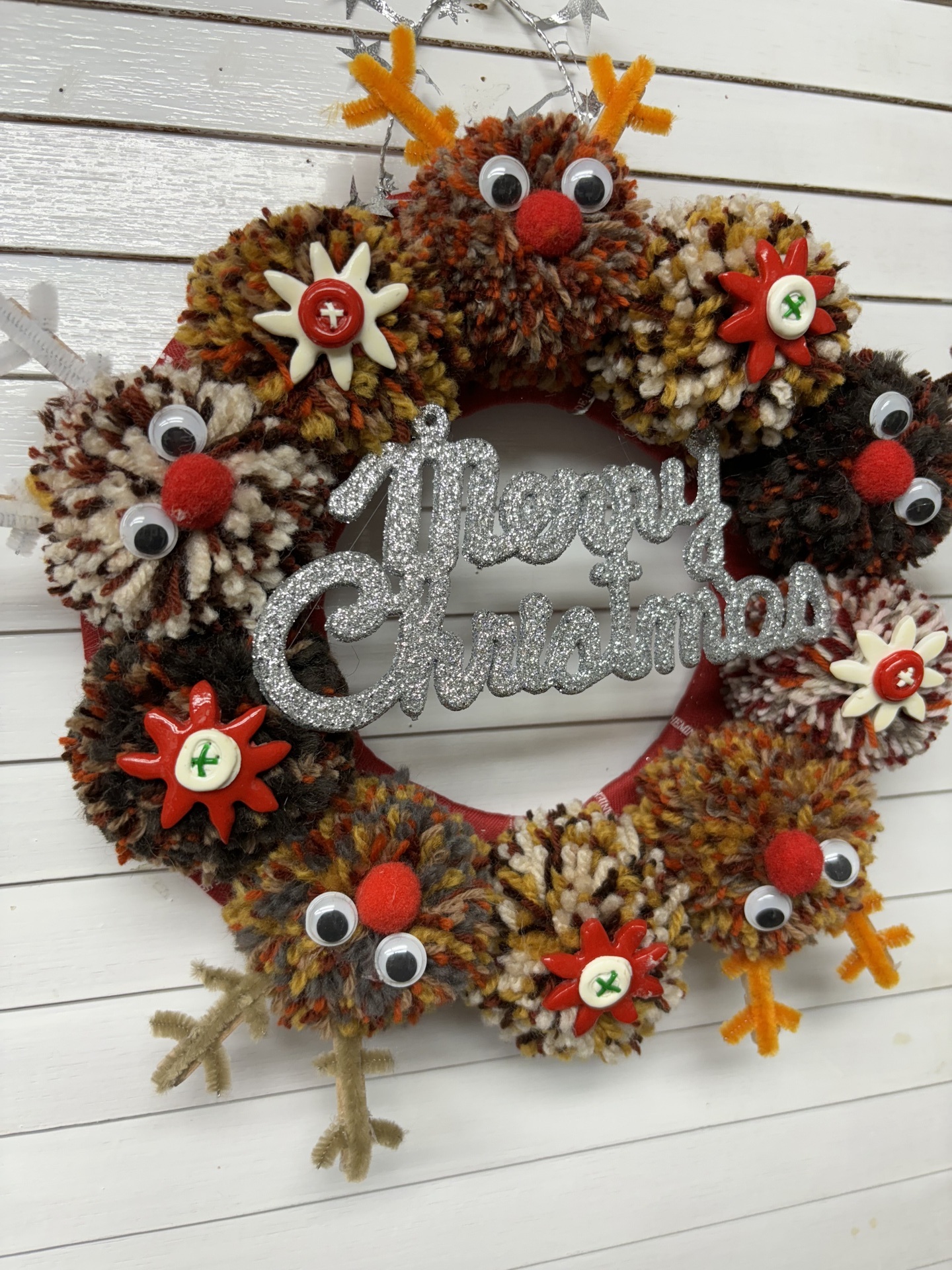 ポンポントナカイのクリスマスリース: 手作り TOY BOX